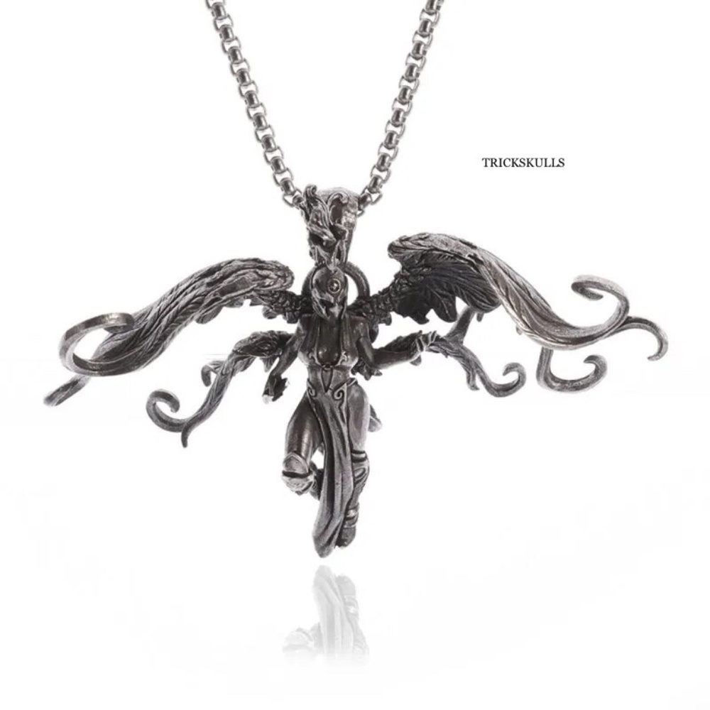 Angel Wings Warrior Wind Goddess Armored Seraphim Retro Pendant 60cm Box Chain